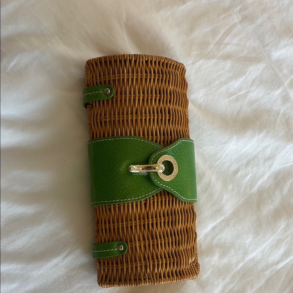 kate spade Wicker Clutch with Green Leather Accent.